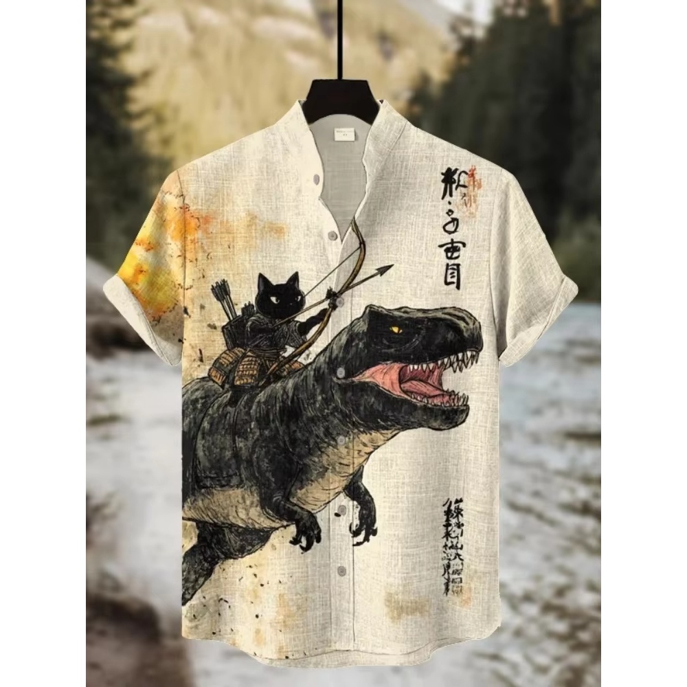 Men's Shirt Cartoon Cat Dinosa - 3D Printing Cancer 评论和价格