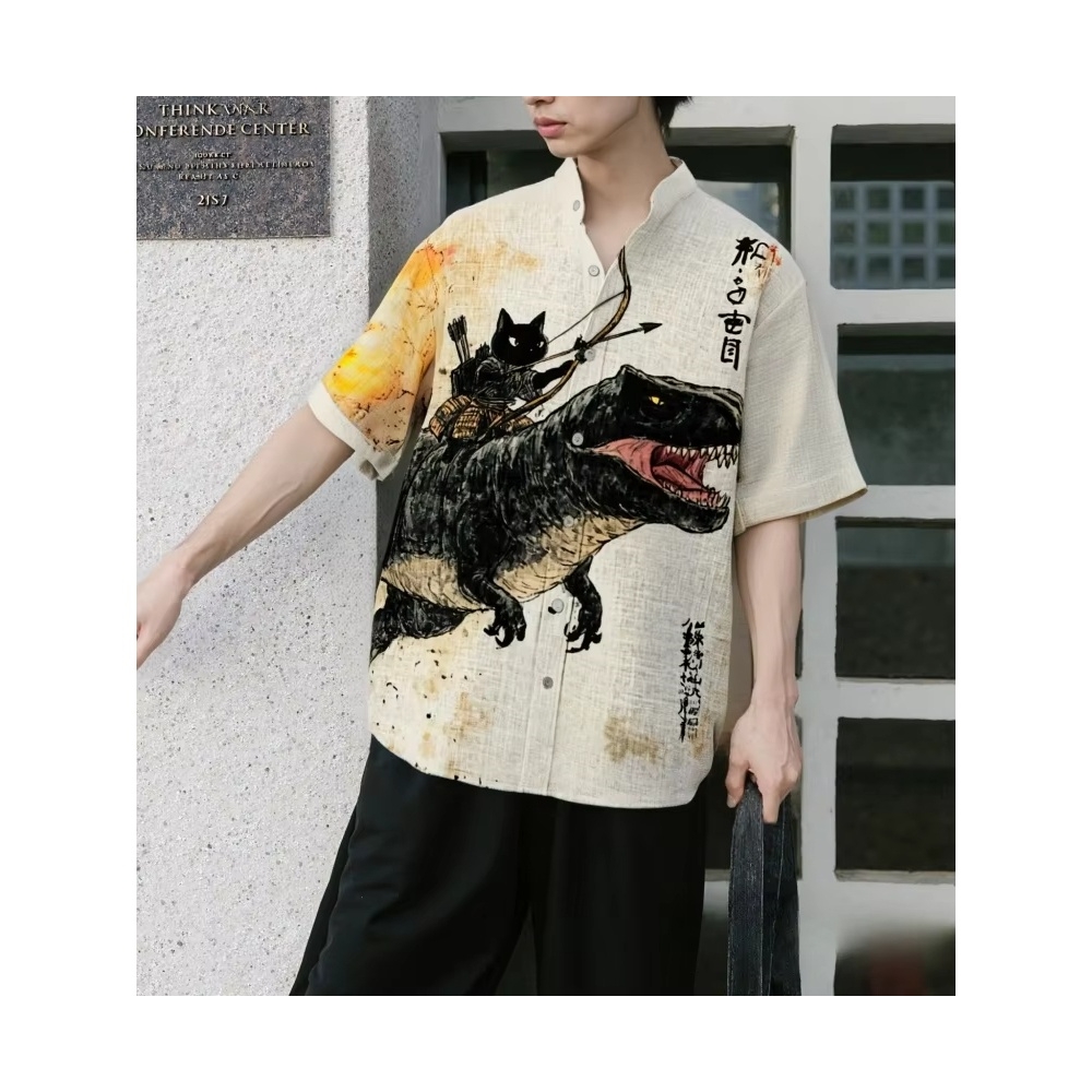 Men's Shirt Cartoon Cat Dinosa - 3D Printing Cancer 评论和价格